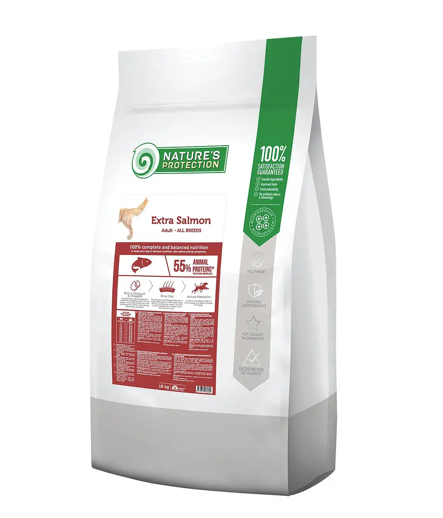 Сухий корм для дорослих собак всіх порід з лососем Nature's Protection Extra Salmon Adult All Breeds, 18 кг