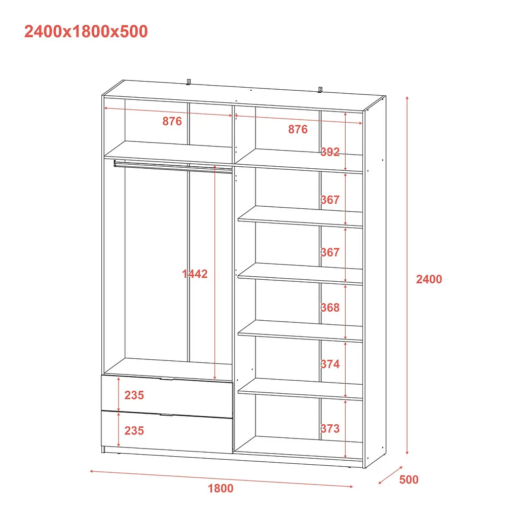 Шафа розпашна для одягу Doros Лукас Білий 180х50х240 (80737069) - фото 6
