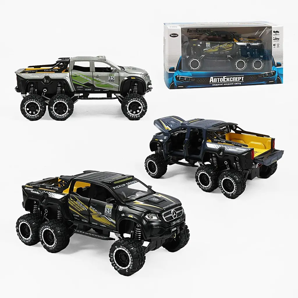 Колекційна металева модель пікапа АвтоЕксперт Mercedes-Benz X-Class EXY 6x6 з інерцією, світлом та звуком 1:32 - фото 10