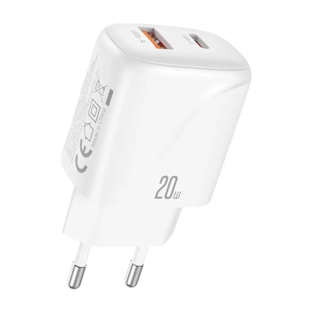 Зарядний пристрій XO 1xUSB-C PD20W + 1xUSB QC3.0 White (L158.white) - фото 5