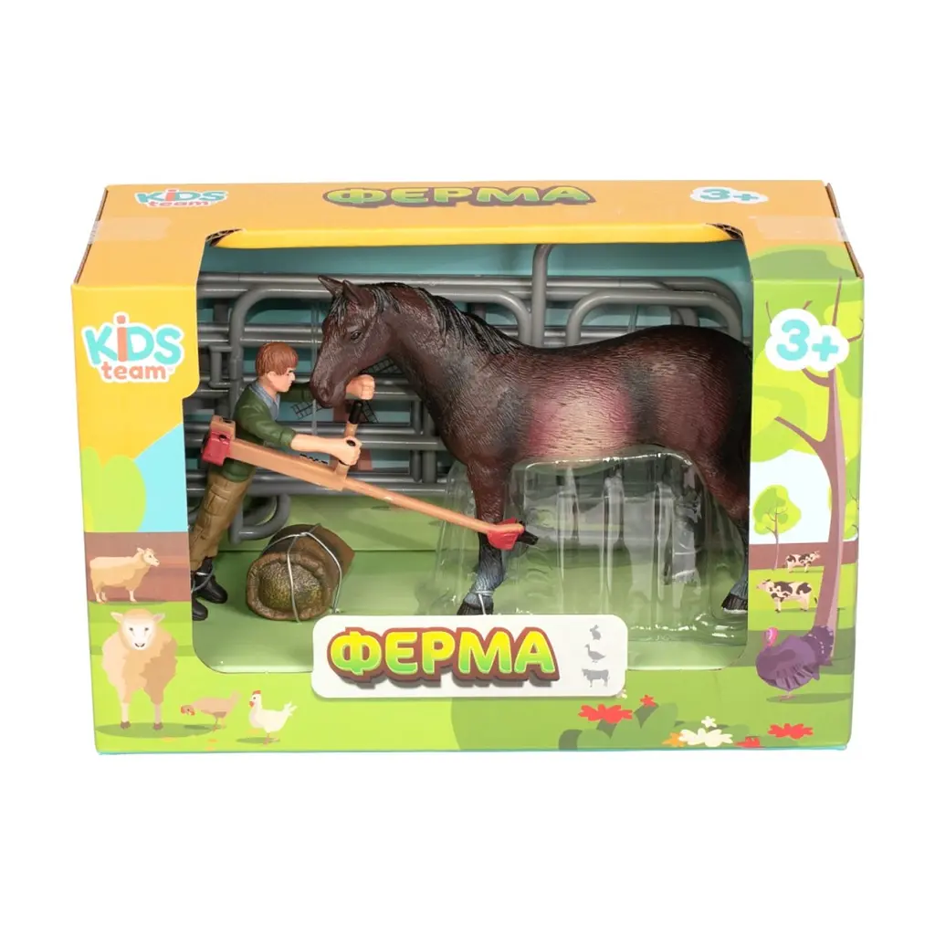Фігурка Kids Team набір Ферма фермер, темно-гнідий кінь (Q9899-X3_2) - фото 2