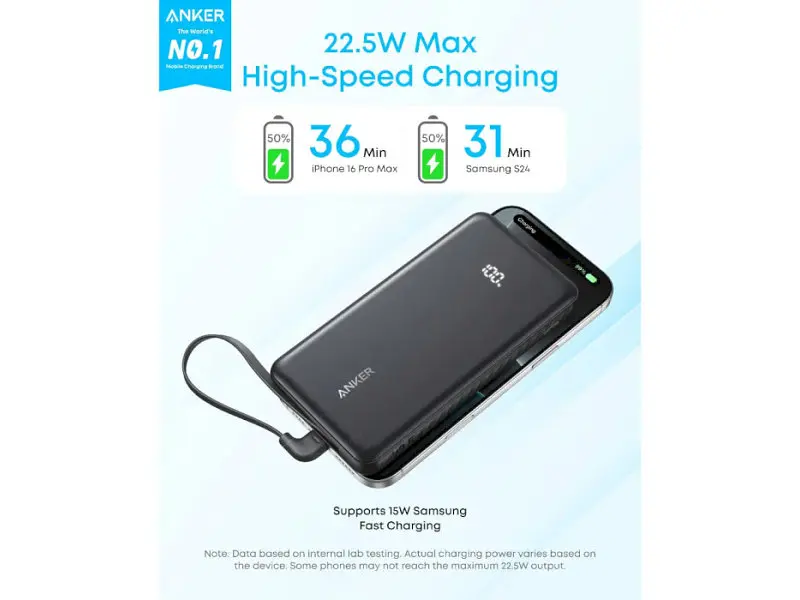 Зовнішній акумулятор (Power Bank) ANKER 10000 mAh 22.5W Black (A110DH11) - фото 8