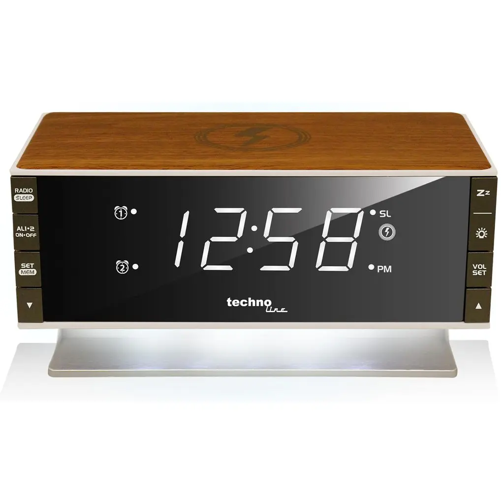 Годинник настільний з радіо Technoline WT487 Wireless Mobile Charging White/Brown (WT487) - фото 3