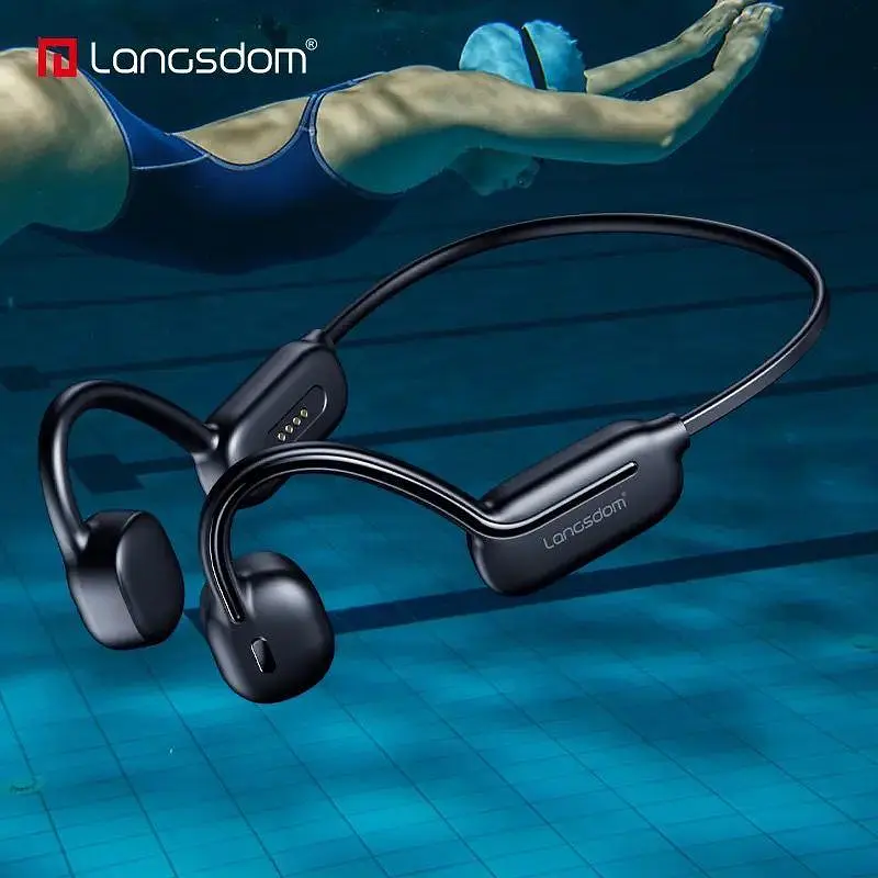 Бездротові спортивні кісткові навушники для плавання Langsdom Opetec Swim з вбудованою пам'яттю 32G Чорні - фото 2