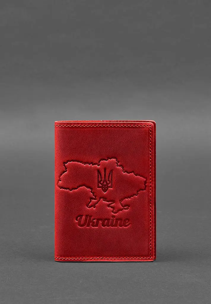 Шкіряна обкладинка для паспорта з мапою України корал Crazy Horse - фото 2