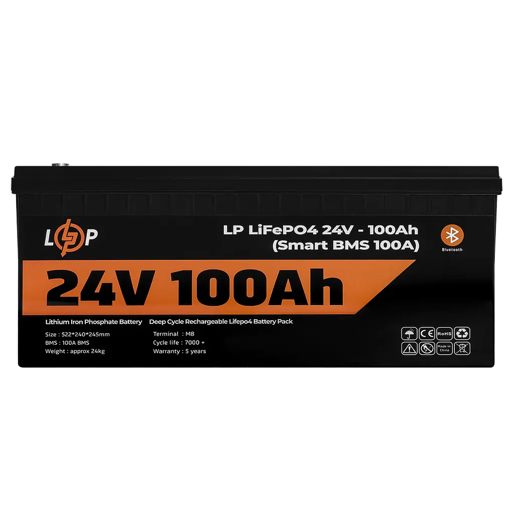Аккумулятор LP LiFePO4 24V (25,6V) - 100 Ah (2560Wh) (Smart BMS 100А) с BT пластик для ИБП - фото 2