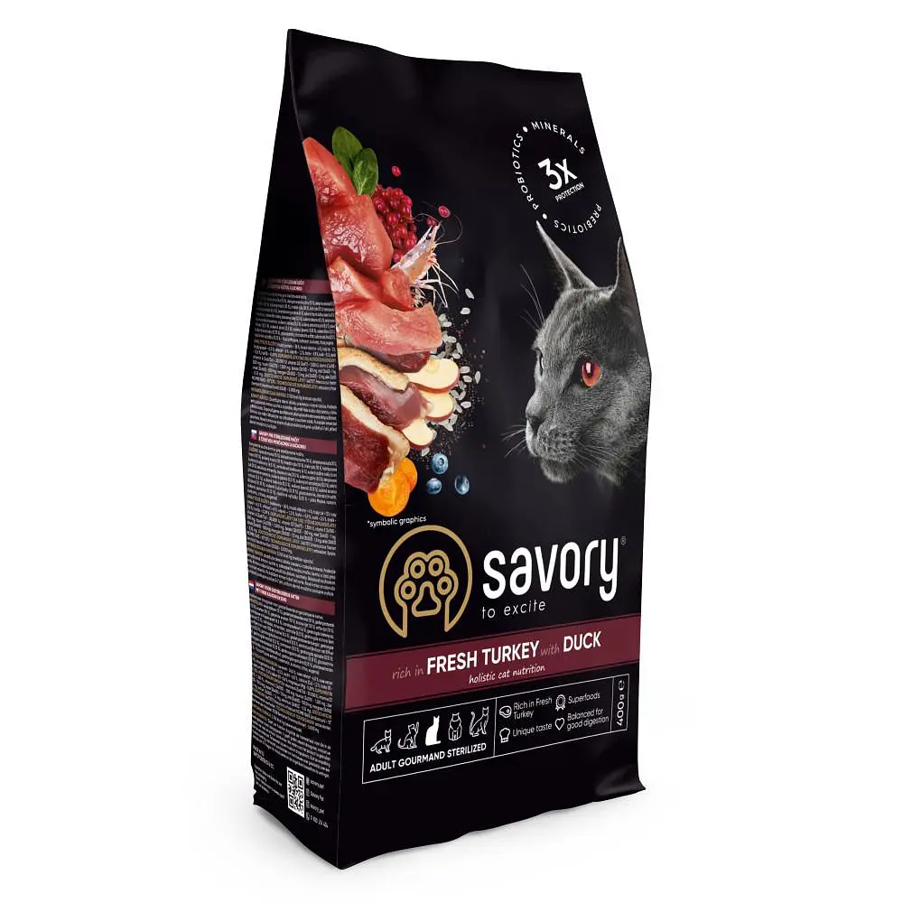 Корм сухий Savory Adult Cat Steril Fresh Turkey and Duck для стерилізованих котів 400 г