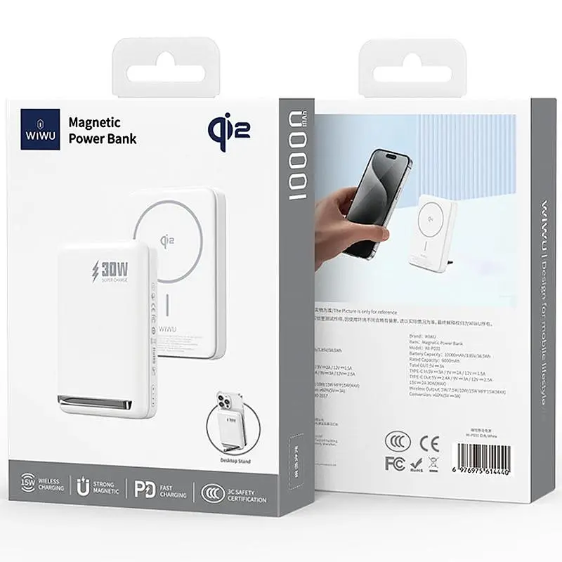 Портативный зарядный устройство Power Bank Wiwu Wi-P031 Magnetic с поддержкой Qi2 30W 10000 мАч White - фото 4