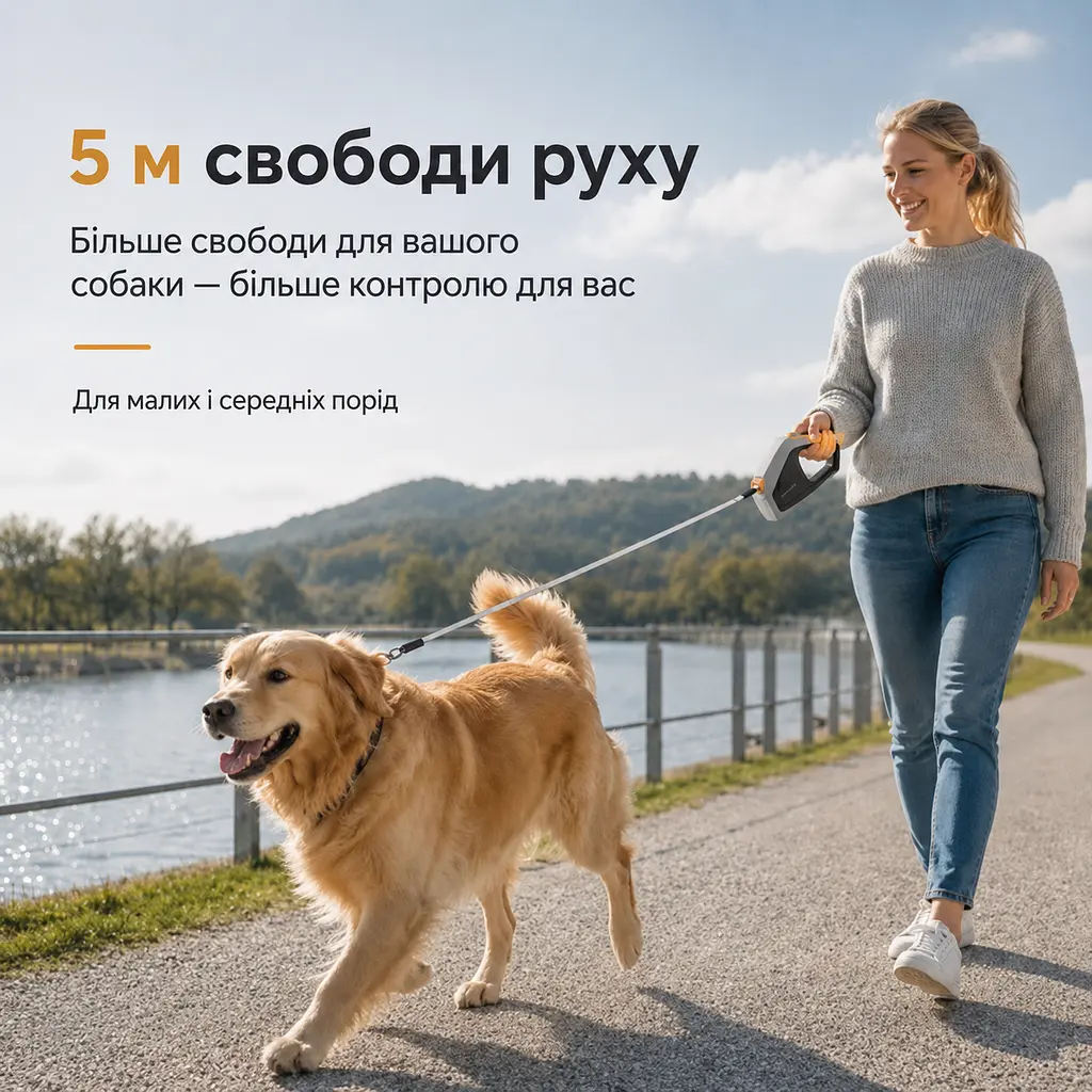 Повідець-рулетка для собак KimPets 5м, з рефлекторною стрічкою, з ергономічною ручкою, до 50кг, зелений - фото 6