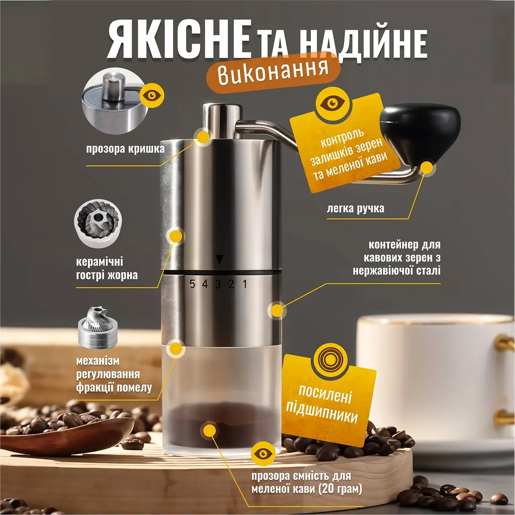 Кавомолка ручна No Brand 5 рівнів помелу Сріблястий (MCG-709) - фото 4