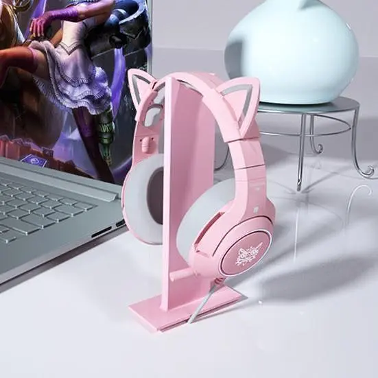 Игровые наушники с кошачьими ушками Onikuma K9 3.5. c микрофоном |Проводные наушники для стриминга. Розовые - фото 9