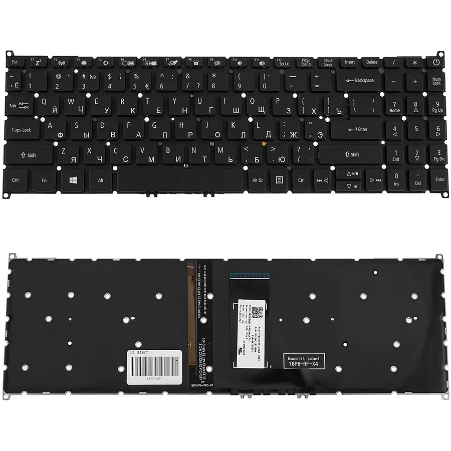 Клавіатура для ноутбука ACER (SW: SF315-51) rus, black, без фрейма, підсвічування клавіш(оригінал) - фото 2