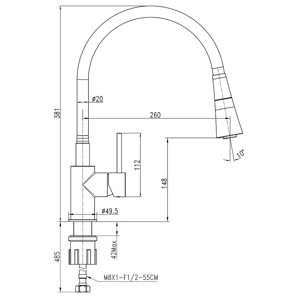 Змішувач для кухні TOPAZ LOFT TLF 8854-H39-GP-B01 латунний для мийки з керамічним картриджем D35 - фото 8