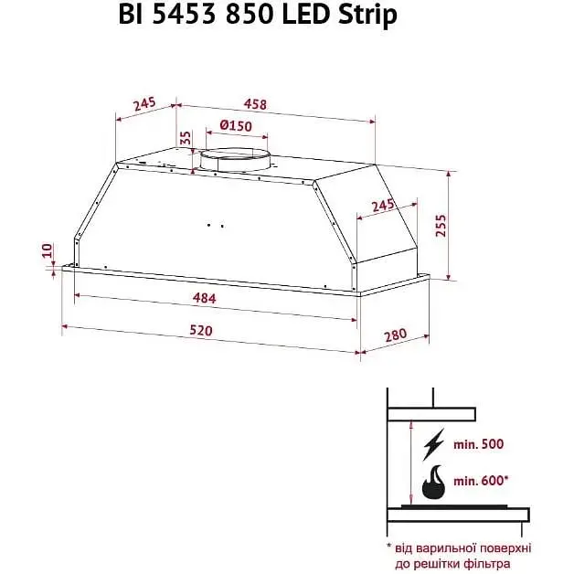 Витяжка вбудована Perfelli BI 5453 I 850 LED Strip - фото 11