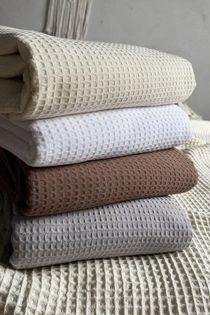 Покривало Zeintex Simple бавовняне вафельне кремове 220х240 см - фото 4
