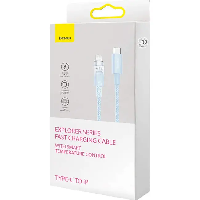 Кабель Baseus Explorer Series Fast Charging Cable with Smart Temperature Control Cable Type-C to Lightning 20W 1m CATS010203 Blue - фото 6