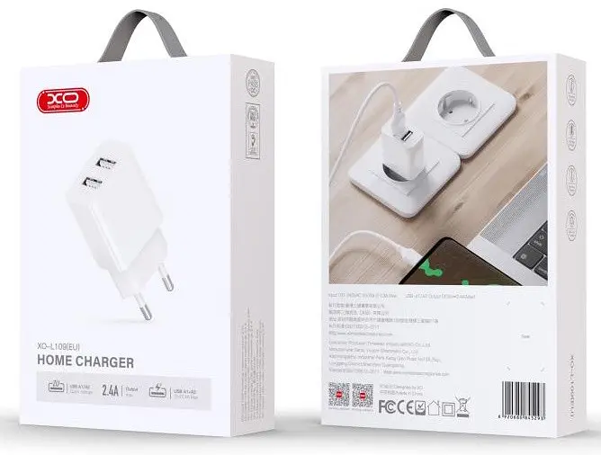 Сітчасте зарядне пристрій XO L109 double USB-A 12W 2.4A Білий - фото 2