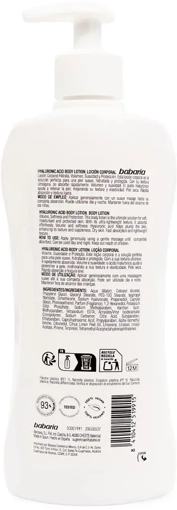 Молочко Babaria Body Lotion Hyaluronic Acid для тела с гиалуроновой кислотой 400 мл - фото 2