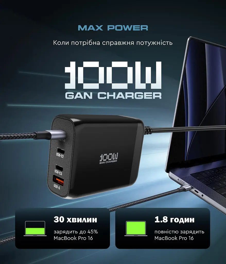 Зарядний пристрій Armorstandart Resolute Power ARP-131 100W GaN Black (ARM70024) - фото 5