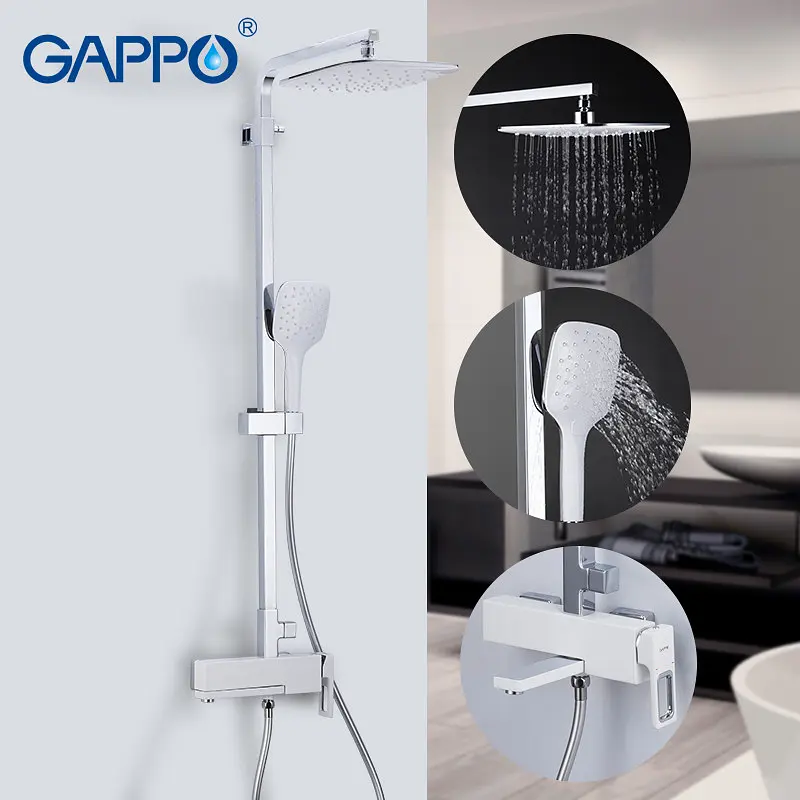 Душевая система Gappo G2417-8, излив - переключатель на лейку, белый/хром, Хром - фото 2