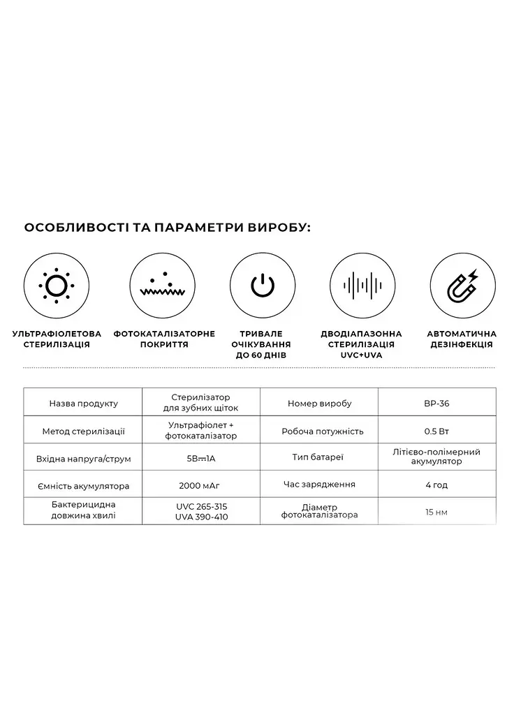 Органайзер для зубних щіток та пасти зі стерилізатором клейкий MBM HOME білий (BP-36 WHITE) - фото 21