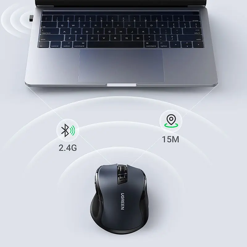 Мишка UGREEN 2.4GHz MU006 Ergonomic, бездротова, 4000dpi., 4кн.,Silence Design, Чорна - фото 9