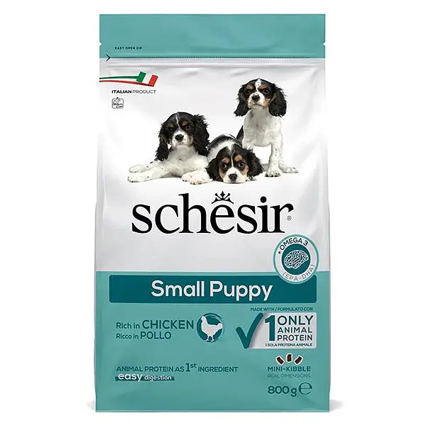 Сухий монопротеїновий корм Schesir Dog Small Puppy Шезір для цуценят міні та малих порід з куркою 800 г (ШСЩМК0,8)