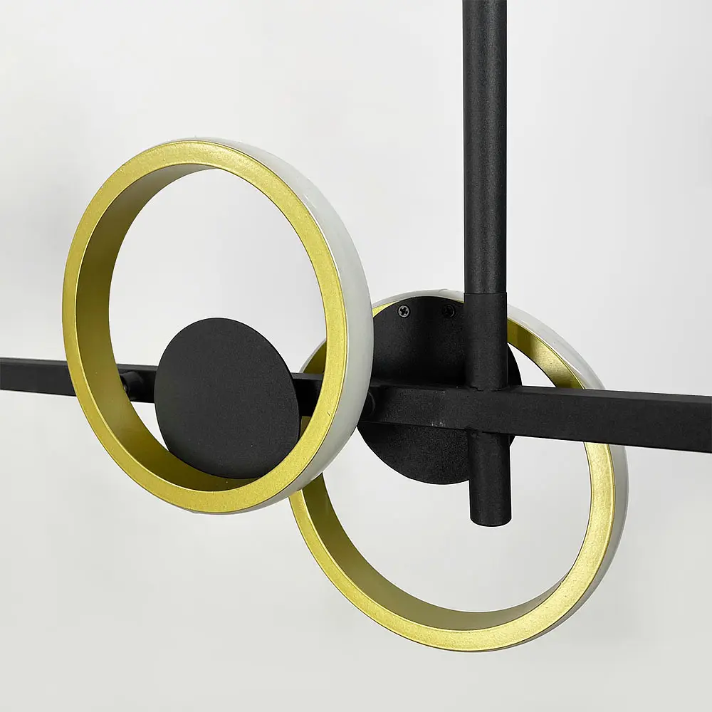 Удлиненная черная люстра со светодиодными латунными кольцами 120 см | Ст. NO 5-1200 | Line F - фото 7