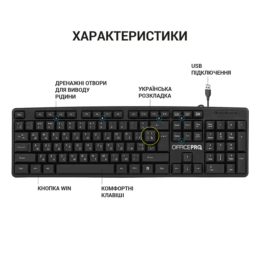 Клавіатура OfficePro SK166 USB Black (SK166) - фото 4