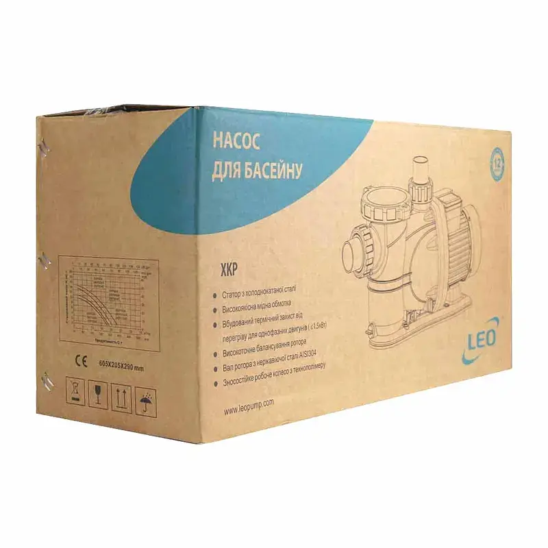 Насос для басейну 0.55кВт Hmax 10м Qmax 300л/хв LEO XKP554 (772221) - фото 7