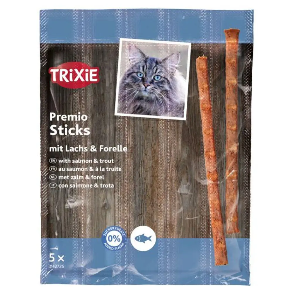 Лакомство для кошек Trixie PREMIO Quadro-Sticks 5 шт. (лосось и форель) - фото 2