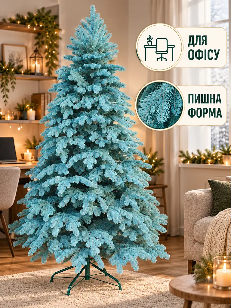 Лита штучна ялинка ЕБ23 Говерла 230 см на металевій підставці, блакитна (49676483) - фото 9