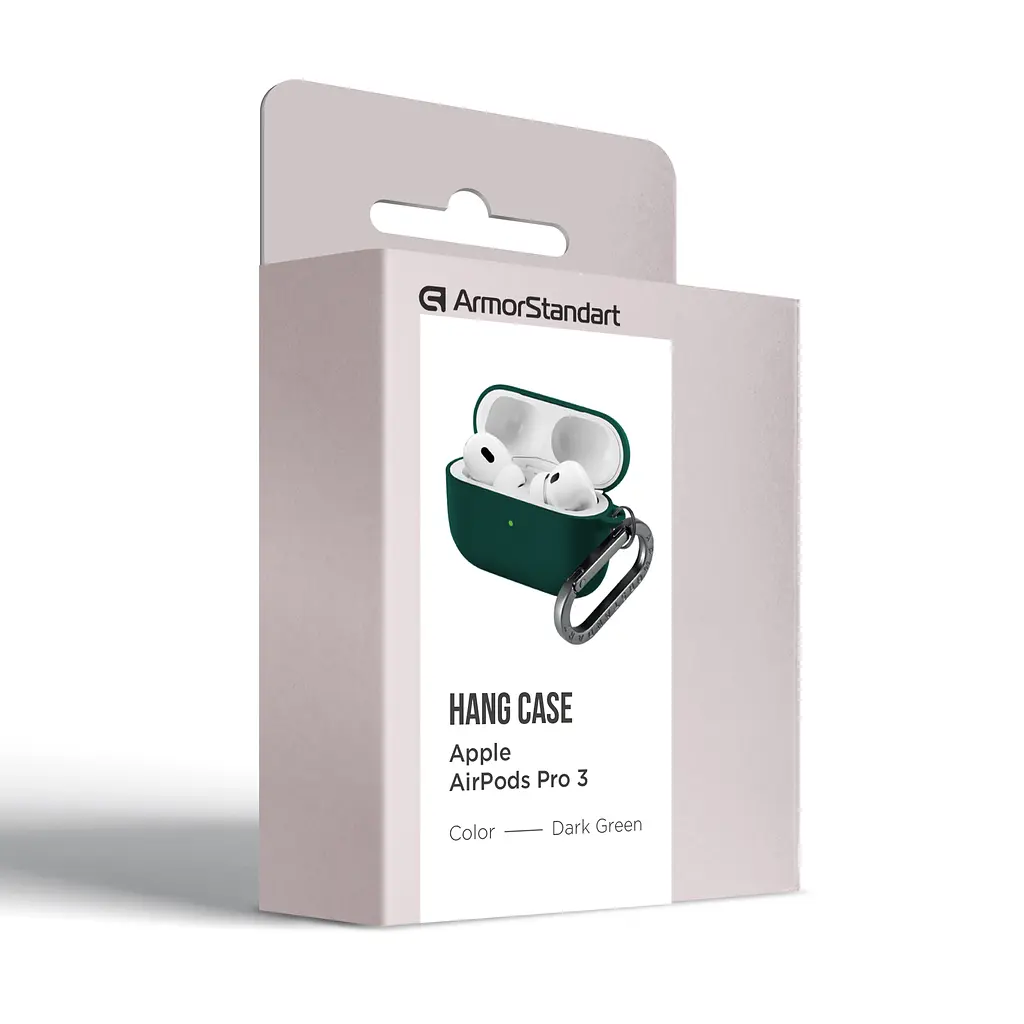 Силіконовий чохол для навушників Apple AirPods Pro 3, Hang Case, зелений, ультратонкий захисний кейс товщиною 2 мм, захист від подряпин, пилу та ударів, компактний, з карабіном для кріплення, ArmorStandart (ARM88272) - фото 8