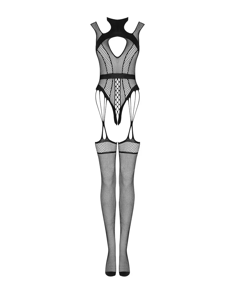 Ажурний бодістокінг з отворами Obsessive Bodystocking G327 black S/M/L, комбінезон, з доступом - фото 5