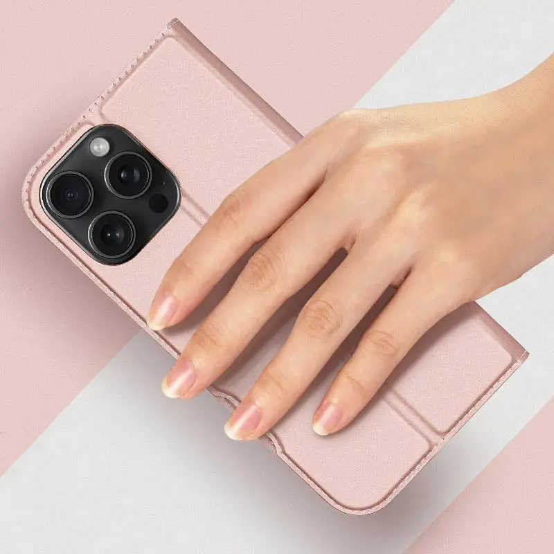 Чохол-книжка Dux Ducis з кишенею для візиток для Apple iPhone 16 Pro (6.3) Rose Gold - фото 2