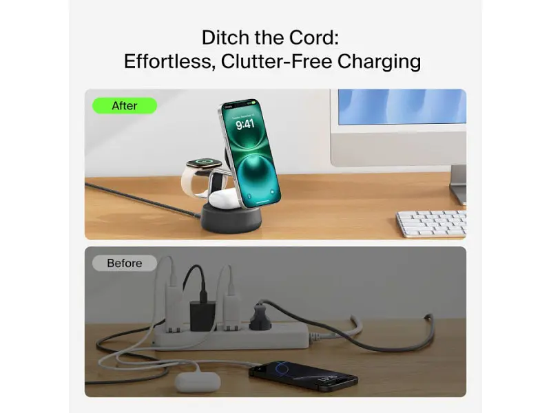 Бездротовий зарядний пристрій Belkin UltraCharge Pro 3-in-1 Magnetic 25 W Charcoal (WIZ040KQCH) - фото 9