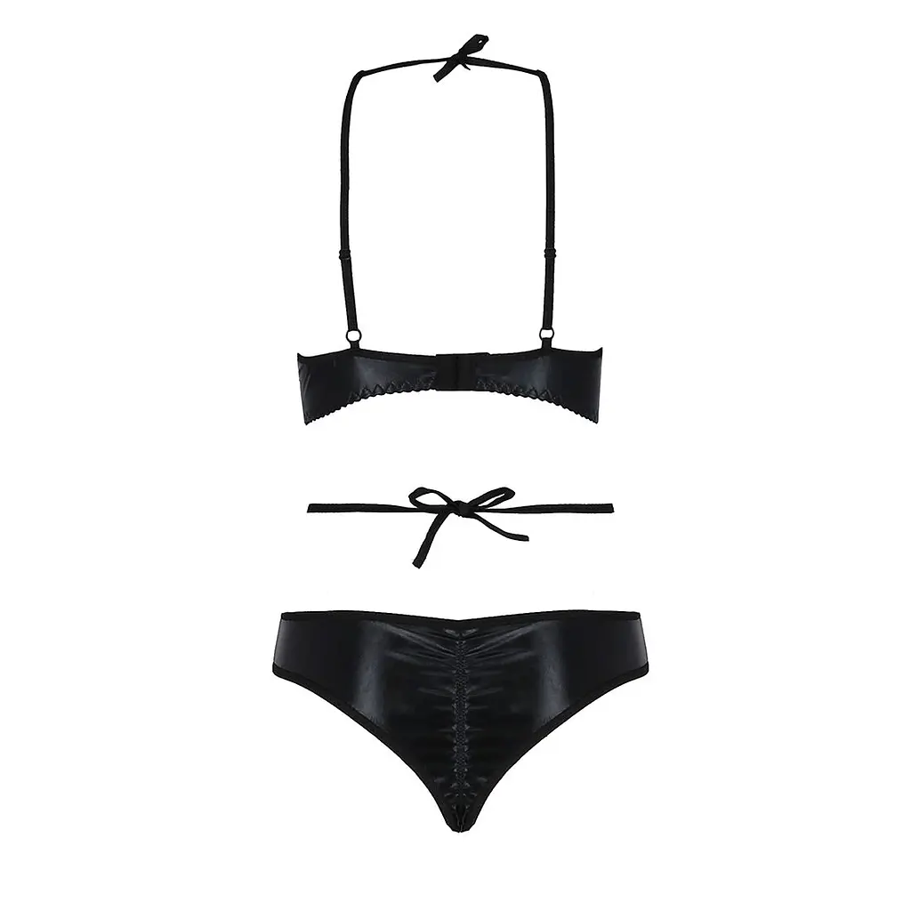 Комплект белья Passion Exclusive NAVEL SET S/M, black, трусики и лиф с элементами под латекс - фото 6