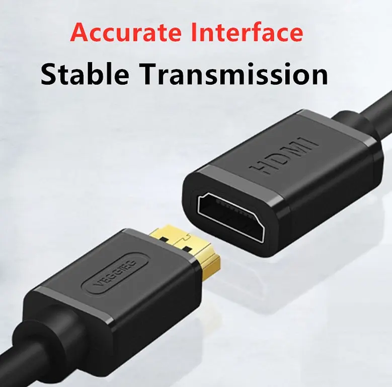 Подовжувач HDMI (тато) — HDMI (мама) VEGGIEG HF-1 1m, v2.0, OD-7.0mm - фото 3