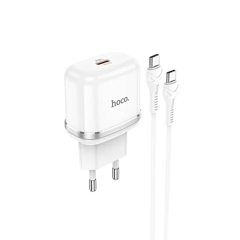 Набор зарядного адаптера + кабеля Hoco N24 Victorious single port charger set C to C белый - фото 2