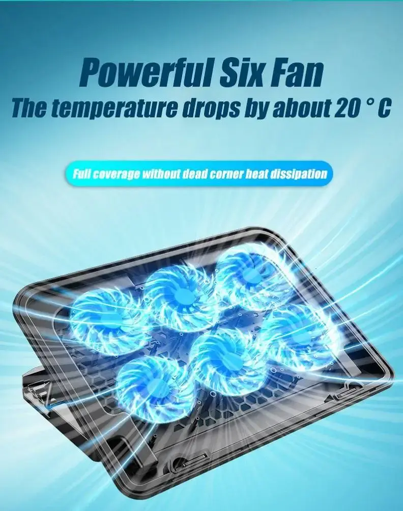 Охолоджувальна підставка для ноутбука Ice Coorel A9 з 6 вентиляторами 35,3 × 25,5 × 3,2 см Чорна (00355) - фото 5