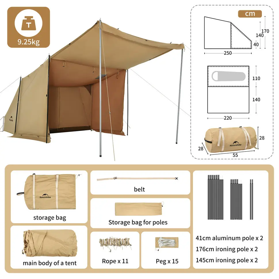 Намет одномісний із тентом Naturehike CNK2450WS026, коричневий - фото 7