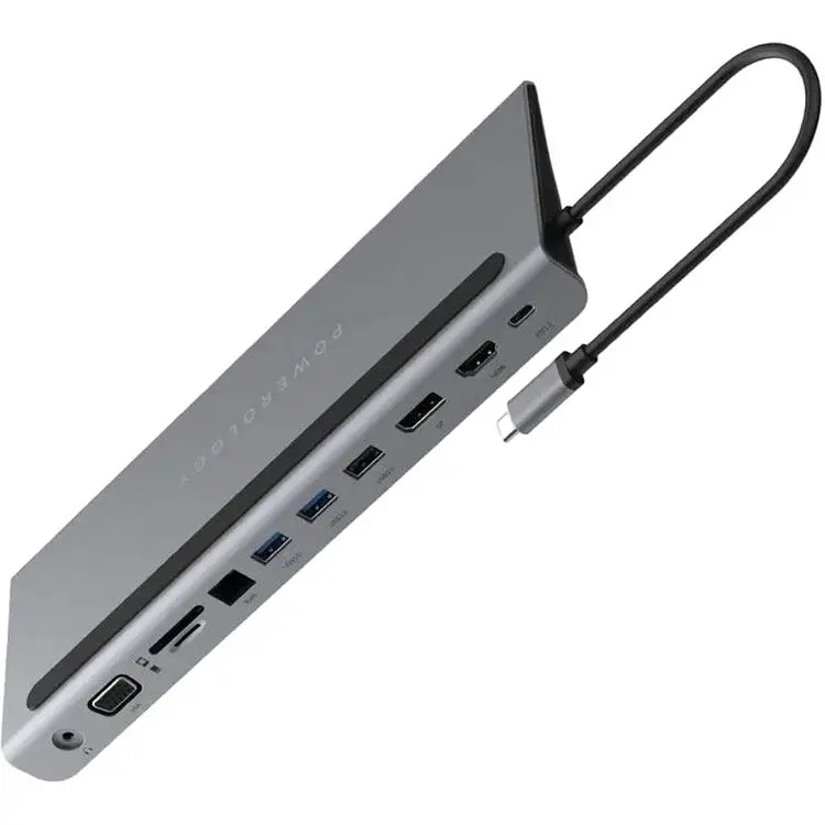 Підставка для ноутбука Powerology з багатопортовим концентратором 11 в 1 VGA, USB Type C, Ethernet, HDM - фото 2
