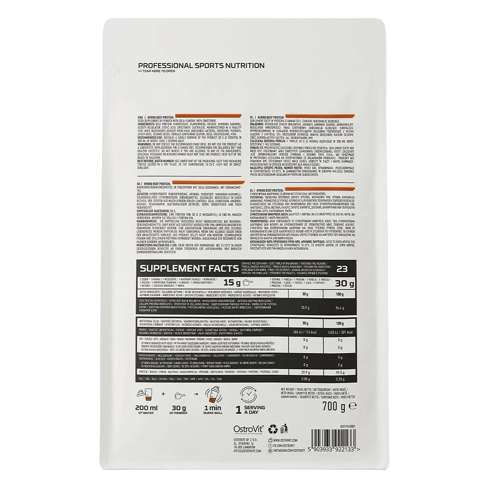 Яловичий протеїн OstroVit Hydro Beef Protein 700 г - Кола - фото 2