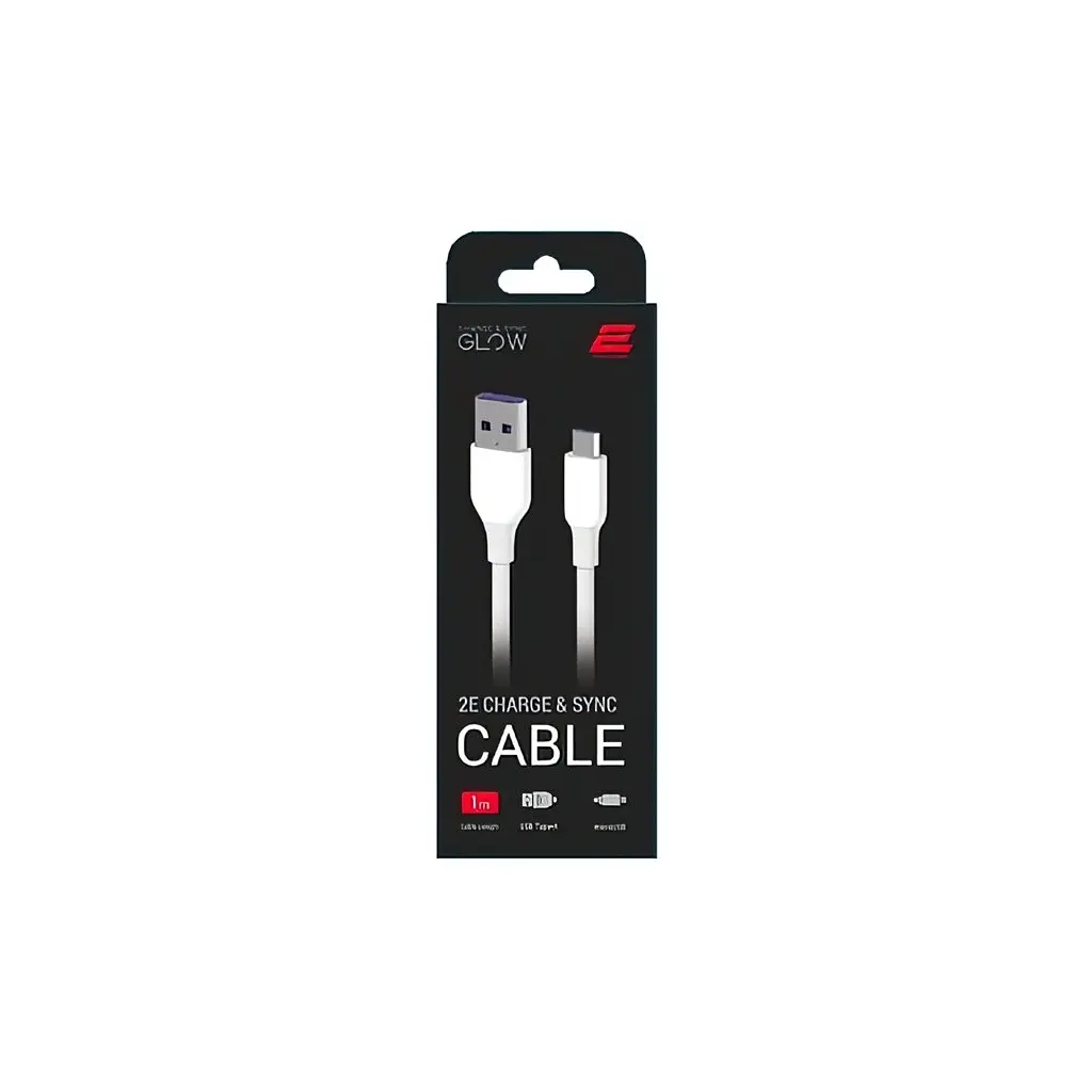 Дата кабель USB 2.0 AM to Micro 5P 1.0m Glow white 2E (2E-CCAM-WH_) - фото 2