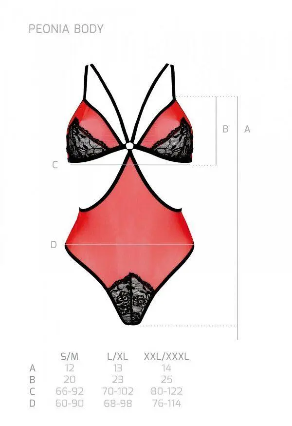 Полупрозрачное боди с кружевом Passion Peonia Body S/M red - фото 7