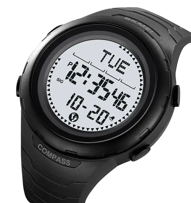 Годинник чоловічий наручний спортивний Skmei 2166 Compass з компасом і крокоміром (Чорний з білим) - фото 2