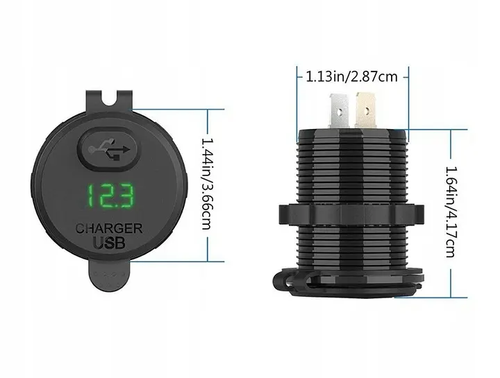 Гніздо Прикурювача під 1 USB Вольтметр DC 12-24V 5V підсвічування з різьбленням P10 Blue QC 3.0 (Вимикач) - фото 2