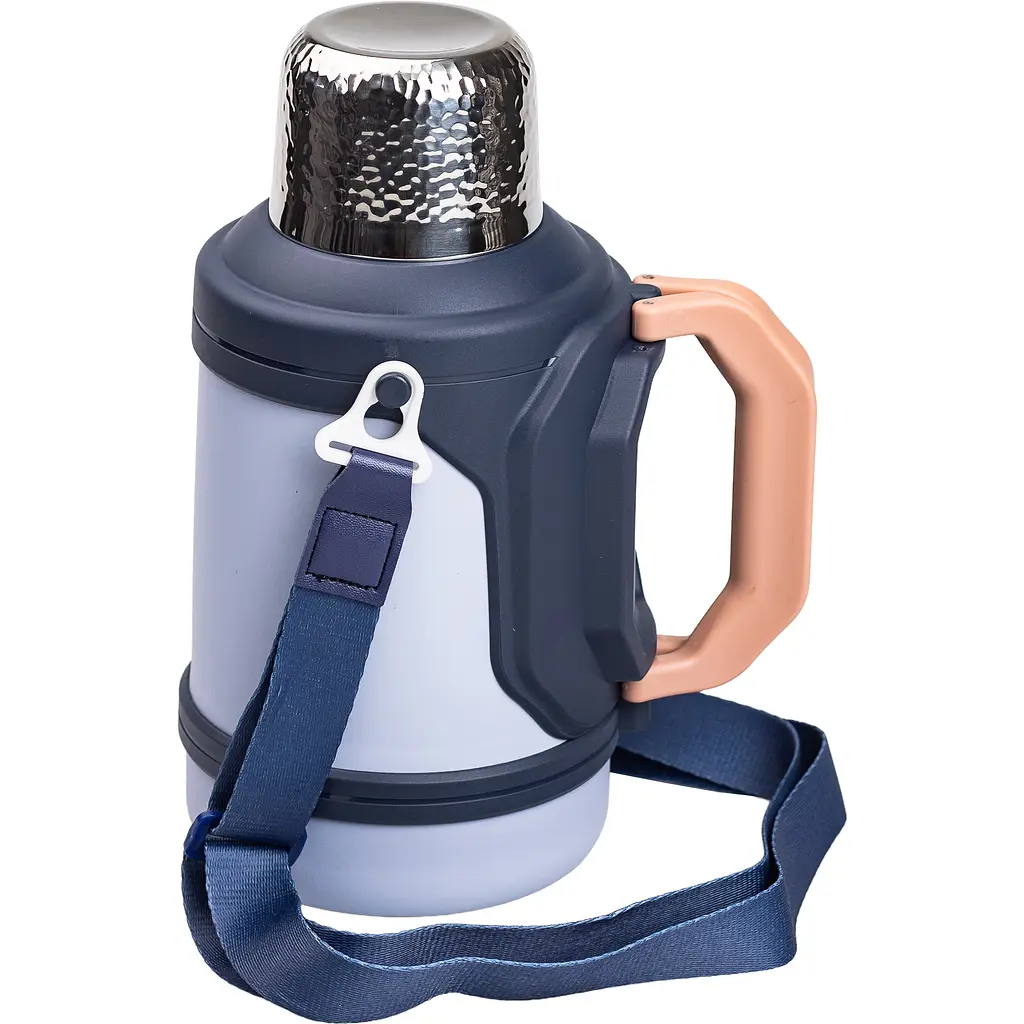 Термос для туризму Vacuum Cup 1,5 л з фліп кришкою та складаними ручками, темно-синій Yiwu HP-14-21BL - фото 5
