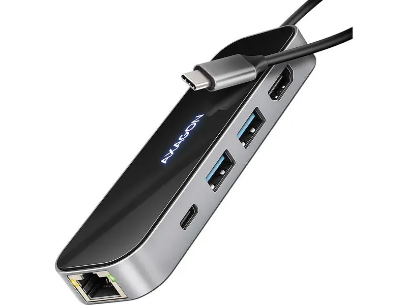 Мультипортовий адаптер AXAGON Glass 6in1 Black/Grey (HMC-6GLN)