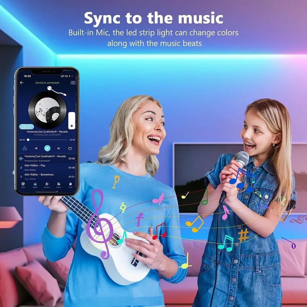 RGB LED стрічка 10 метрів з Bluetooth керуванням та синхронізацією з музикою - фото 3